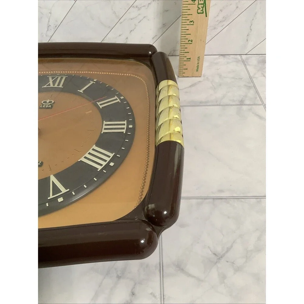 Rare Vintage Rhythm Quartz Square Wall Clock With Arabic Numbers 12.5” Taiwan
